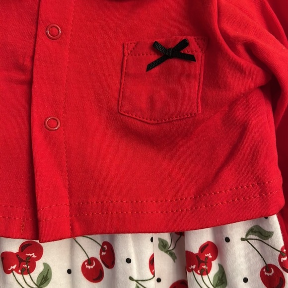 HB Little Girl Cherry Matching Set 3pc Outfit - Shoes, Jacket, Dress 9-12M NEW - Picture 3 of 7